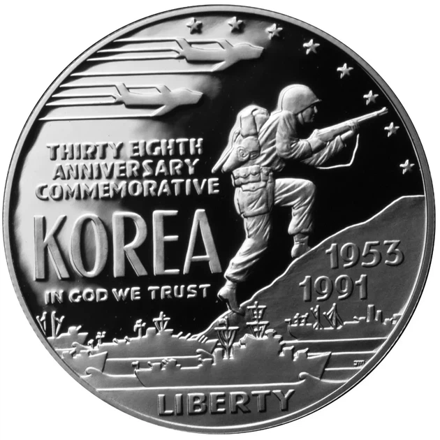 Колекційна срібна монета “Liberty – Корейська війна” PROOF 26,73 г 1991 рік - Фото 1 Колекційна срібна монета “Liberty – Корейська війна” PROOF 26,73 г 1991 рік - изображение 1