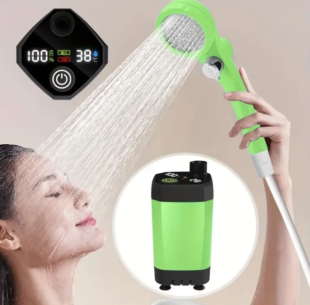 Портативний акумуляторний душ 6000 mAh, переносний душ з дисплєм для кемпінгу Зелений - изображение 6