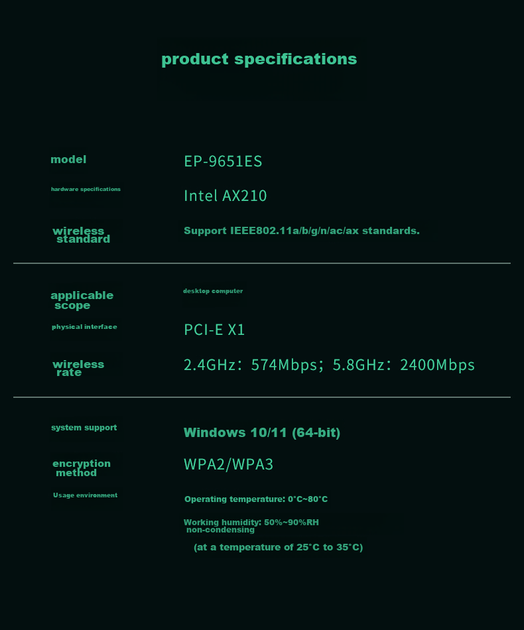 Wi-Fi/Bluetooth адаптер EDUP AX210 WiFi6/5374 Мбит/с/Bluetooth 5.3/Два диапазона/PCI Express - Фото 10 Wi-Fi/Bluetooth адаптер EDUP AX210 WiFi6/5374 Мбит/с/Bluetooth 5.3/Два диапазона/PCI Express - изображение 10