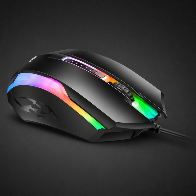 Проводная оптическая мышь Bajeal D12 USB 1200 DPI с RGB-подсветкой 3 кнопки черная - изображение 5