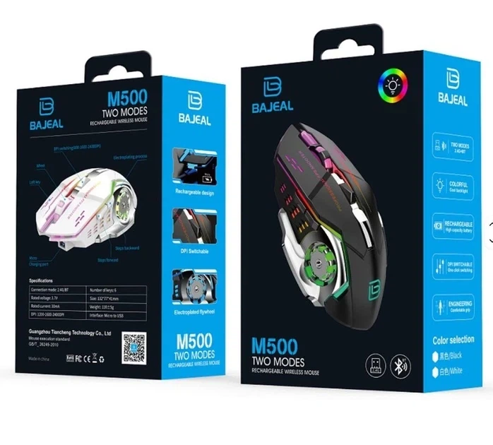 Беспроводная игровая мышь Bajeal M500 Bluetooth 2.4 ГГц RGB 3600 DPI аккумулятор зарядка Type-C черная - изображение 5