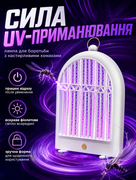 Лампа уничтожитель комаров электрическая ультрафиолетовая 29х6х19 см питание Type-C функция ночника настольная/настенная - изображение 2