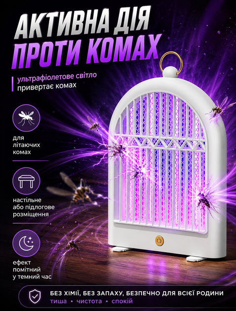 Лампа уничтожитель комаров электрическая ультрафиолетовая 29х6х19 см питание Type-C функция ночника настольная/настенная - изображение 6