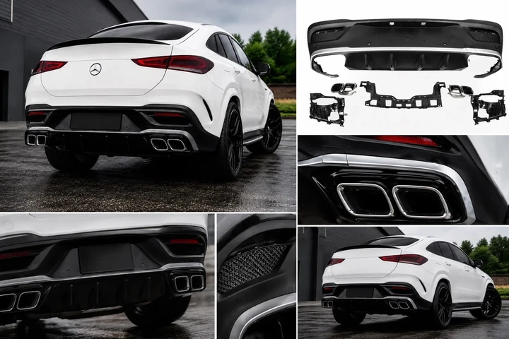Задний диффузор с насадками (дизайн GLE63) для Mercedes GLE coupe C167 2019- рр - изображение 2