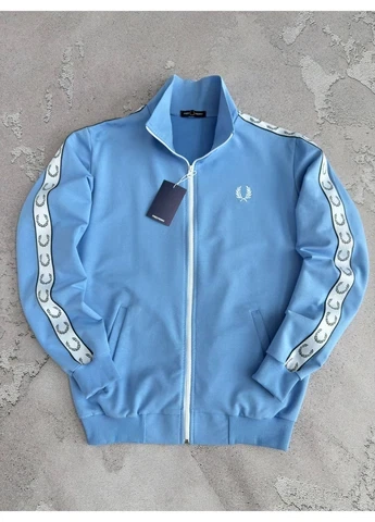 Олімпійка чоловіча Fred Perry з лампасами на блискавці Блакитний L - Фото 1 Олімпійка чоловіча Fred Perry з лампасами на блискавці Блакитний L - изображение 1