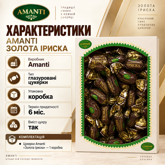 Цукерки Amanti 1 кг глазуровані цукерки з м’якою ірисковою начинкою карамельно-вершкові солодощі у коробці до чаю кави какао для подарункових наборів святкового столу - Фото 3 Цукерки Amanti 1 кг глазуровані цукерки з м’якою ірисковою начинкою карамельно-вершкові солодощі у коробці до чаю кави какао для подарункових наборів святкового столу - зображення 3
