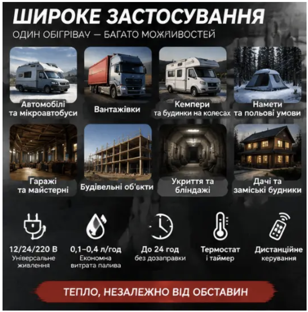 Автономний дизельний обігрівач Kraft&Delе 9 кВт 12/24 220Вт Автономний обігрівач Автономка дизельна - изображение 4