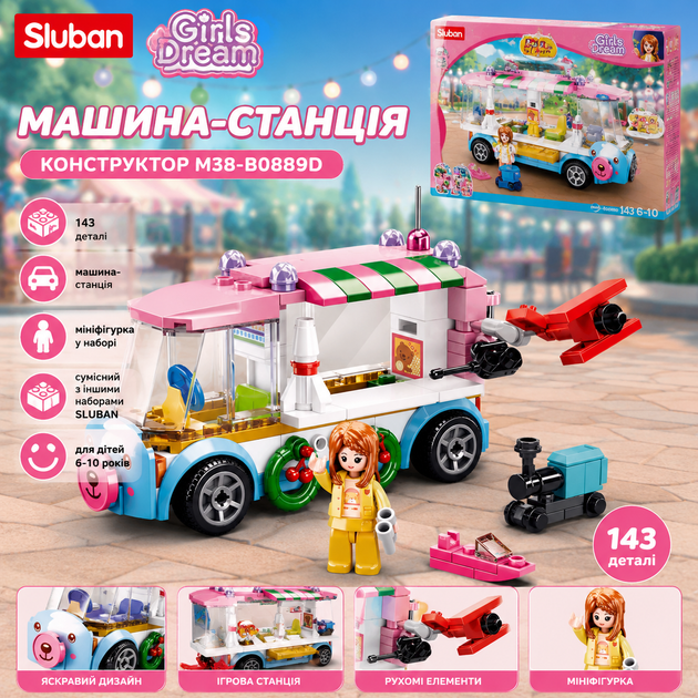 Конструктор SLUBAN M38-B0889D "Girls Dream": Машина-станція, фігурка, 143 деталі - Фото 1 Конструктор SLUBAN M38-B0889D "Girls Dream": Машина-станція, фігурка, 143 деталі - зображення 1