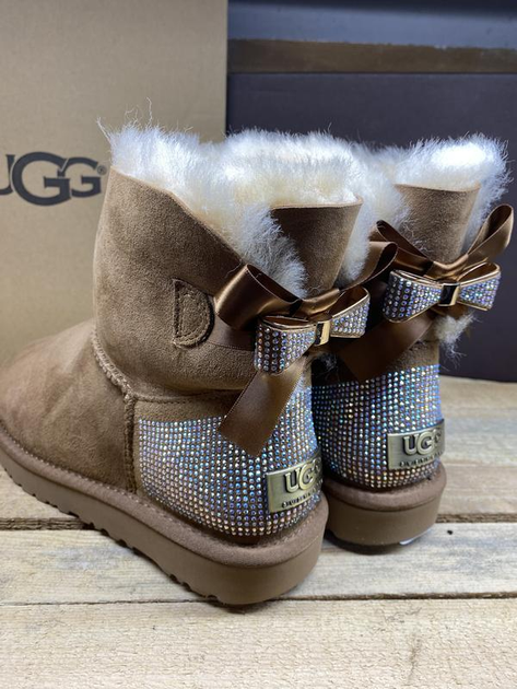 Жіночі уггі Міні Замш коричневі UGG Mini Bailey Bow Glitz Brown (41, коричневий) - зображення 2