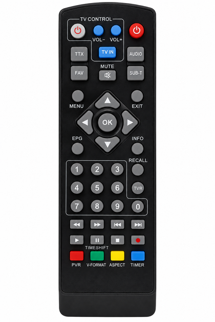 Пульт дистанційного керування для ефірного DVB-T2 тюнера TIGER T2 IPTV 6701 з програмованим TV-блоком - Фото 1 Пульт дистанційного керування для ефірного DVB-T2 тюнера TIGER T2 IPTV 6701 з програмованим TV-блоком - изображение 1
