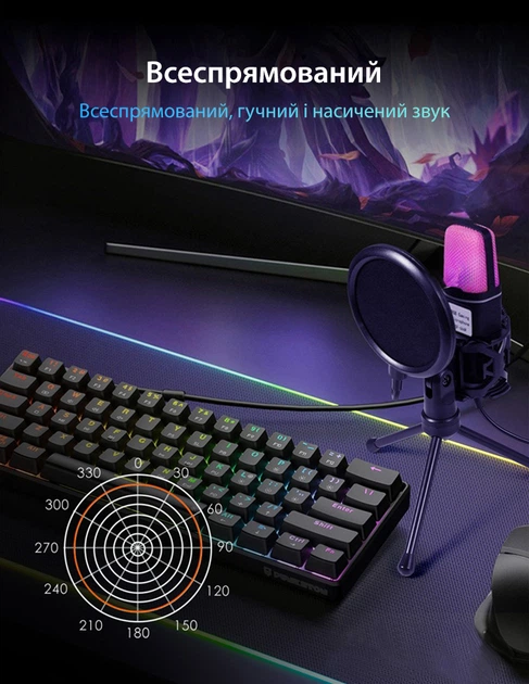 Игровой микрофон для ПК и приставки с RGB подстветкой / Микрофон конденсаторный с поп-фильтром на подставке для блоггеров - Фото 5 Игровой микрофон для ПК и приставки с RGB подстветкой / Микрофон конденсаторный с поп-фильтром на подставке для блоггеров - изображение 5