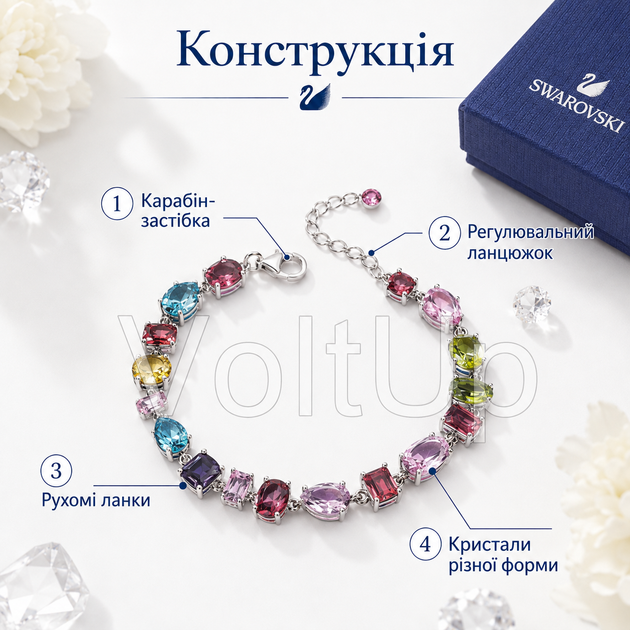 Браслет Gema з різнокольоровими кристалами Swarovski та регульованим розміром для повсякденних і святкових образів - зображення 3