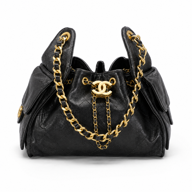 Жіноча сумка чорна Chanel 25 Trend зі стьобаною фактурою, ланцюжковим ременем, металевою фурнітурою та бічними кишенями - зображення 5