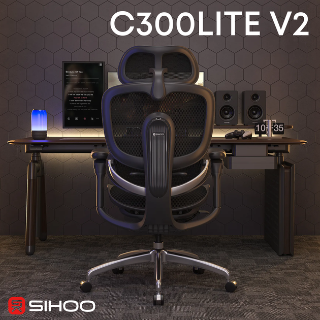 Fotel biurowy ergonomiczny Sihoo DORO C300 LITE V2 Czarny (4820216980103) - Zdjęcie 6 Fotel biurowy ergonomiczny Sihoo DORO C300 LITE V2 Czarny (4820216980103) - obraz 6