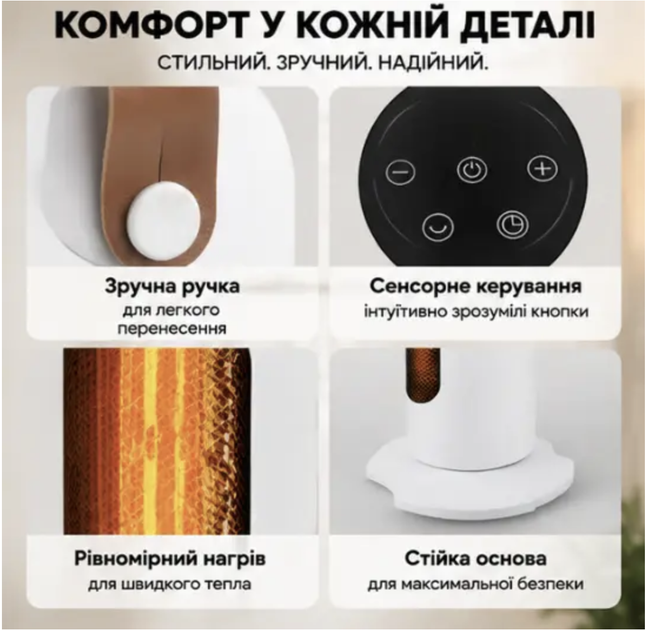Тепловентилятор обігрівач електричний 2000Вт тепловнтилятор підлоговий Обігрівач електричний кімнатний білий - зображення 3