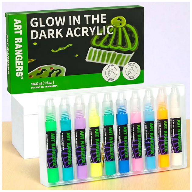 Набор люминесцентных акриловых красок 10 цветов по 30 мл для рисования Acrylic Glow in the Dark SQ-28737 - изображение 2