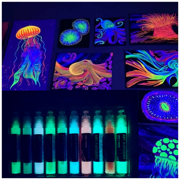 Набор люминесцентных акриловых красок 10 цветов по 30 мл для рисования Acrylic Glow in the Dark SQ-28737 - изображение 4