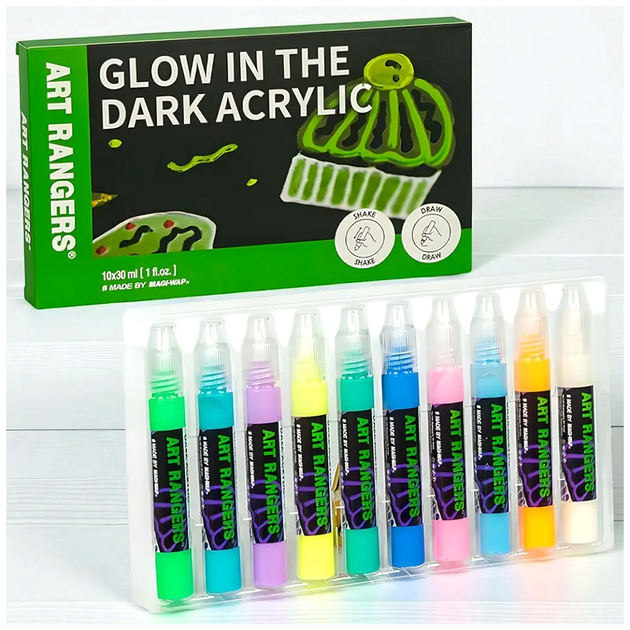 Набор люминесцентных акриловых красок 10 цветов по 30 мл для рисования Acrylic Glow in the Dark SQ-28737 - изображение 8