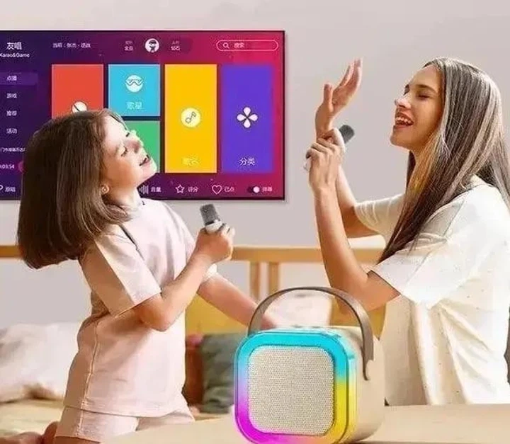 Портативная Bluetooth колонка с 2 микрофонами K12 беспроводное мини караоке с RGB подсветкой - изображение 2