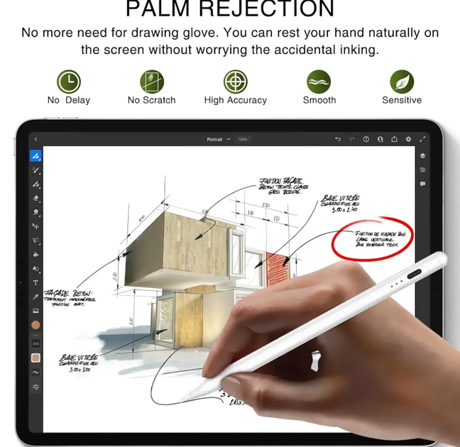 Стилус для iPad 2018–2025 с Palm Rejection и распознаванием наклона - изображение 5