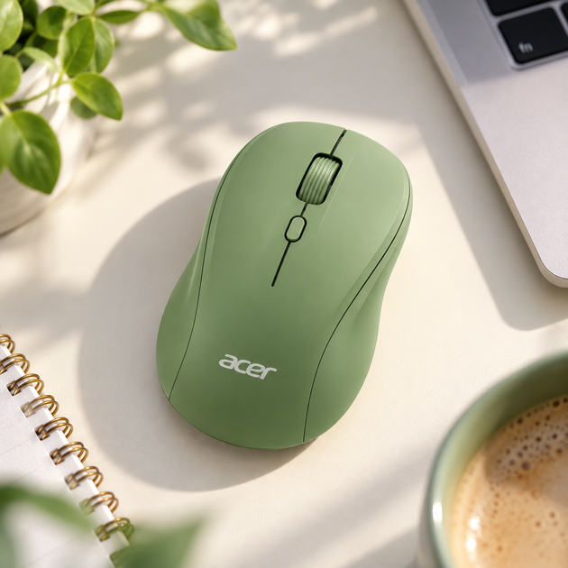 Бездротова миша Acer 2.4 ГГц, оптична USB мишка для ноутбука та ПК, зелена - Фото 1 Бездротова миша Acer 2.4 ГГц, оптична USB мишка для ноутбука та ПК, зелена - изображение 1