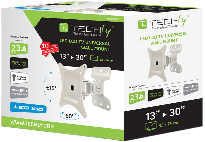Настінне кріплення TECHly ICA-LCD 201WH White (8054529023868) - зображення 2