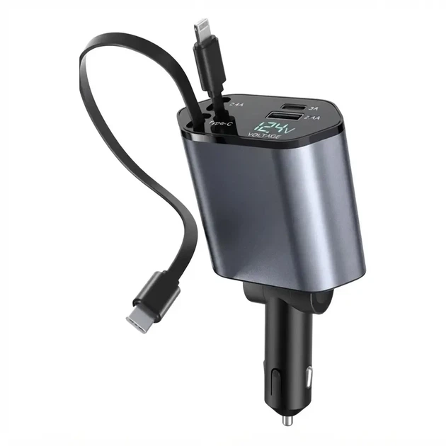 Автомобільний зарядний пристрій в прикурювач 4 в 1 з швидкою зарядкою USB портами та підсвіткою Зоряне небо чорний - зображення 2