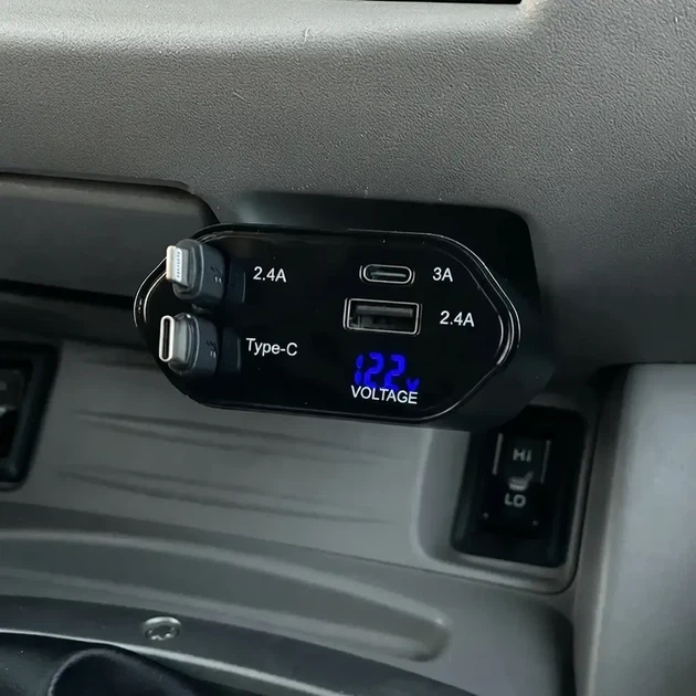 Автомобільний зарядний пристрій в прикурювач 4 в 1 з швидкою зарядкою USB портами та підсвіткою Зоряне небо чорний - зображення 5