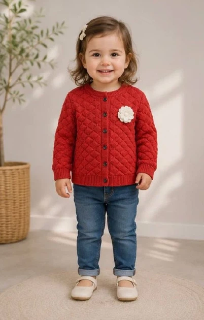 Кофта детская красная вязаная с цветком Kiddo красный 92 см - Фото 1 Кофта детская красная вязаная с цветком Kiddo красный 92 см - изображение 1