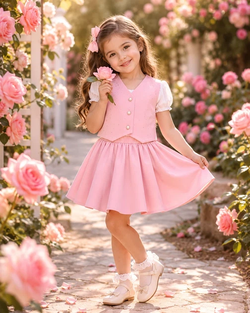 Комплект-двійка «Princess Style» жилетка та спідничка-шорти Kiddo Рожевий розмір 104 (KIDDO-B140B163FDF543BC8D85058FB404C73E) - зображення 2