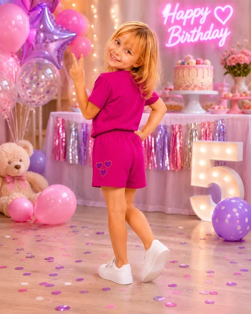 Комплект летний Heart для девочки Kiddo малиновый 128 см - изображение 2