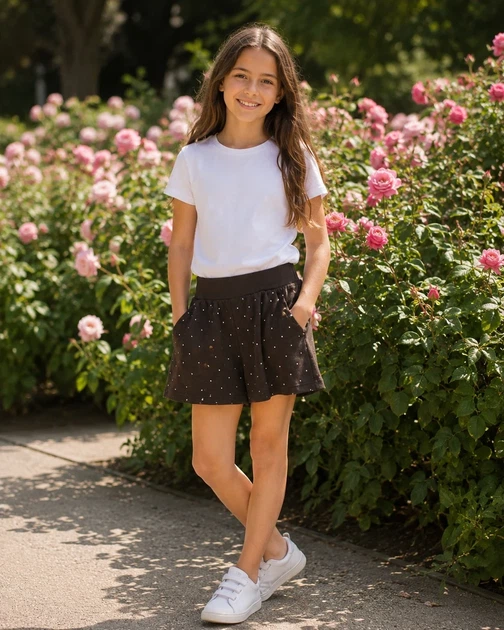 Шорты для девочки с камешками Kiddo шоколадный 146 см - Фото 2 Шорты для девочки с камешками Kiddo шоколадный 146 см - изображение 2