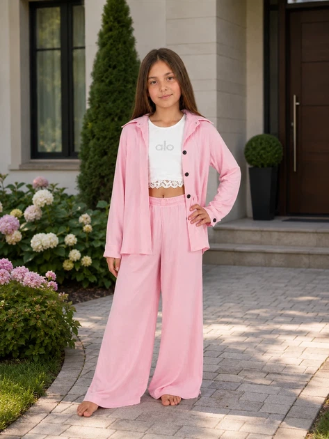 Комплект-тройка льняной Summer Kiddo розовый 134 см - Фото 1 Комплект-тройка льняной Summer Kiddo розовый 134 см - изображение 1