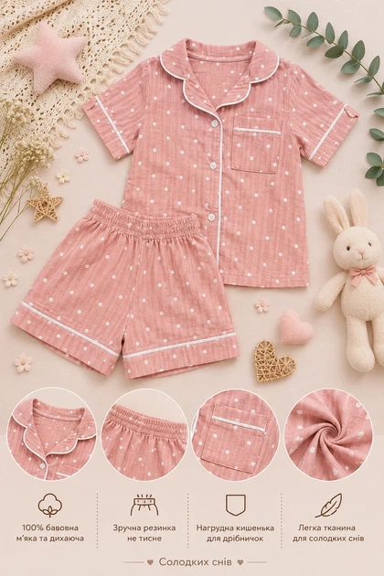 Пижама Sweet Dots Kiddo пудровый 122 см - Фото 3 Пижама Sweet Dots Kiddo пудровый 122 см - изображение 3