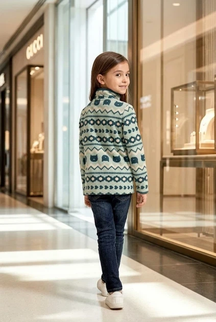 Кофта флисовая с котиками и узором Kiddo голубой 122 см - изображение 2