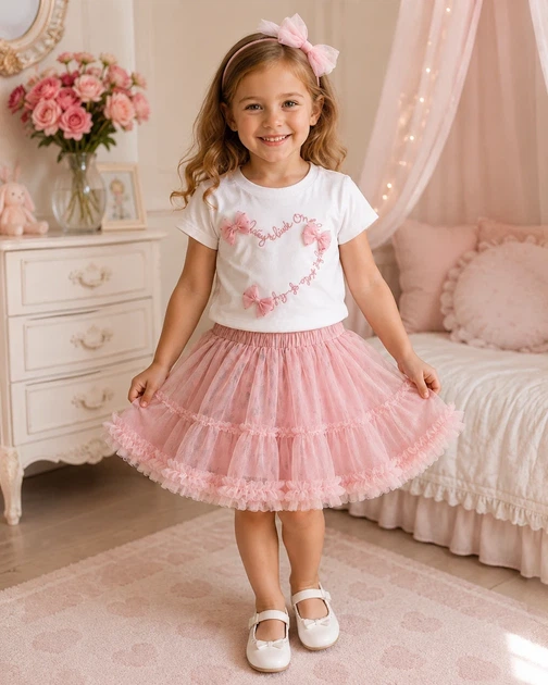 Комплект для девочки BOW TULLE SET Kiddo пудровый 92 см - Фото 1 Комплект для девочки BOW TULLE SET Kiddo пудровый 92 см - изображение 1