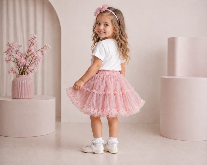 Комплект для девочки BOW TULLE SET Kiddo пудровый 92 см - Фото 2 Комплект для девочки BOW TULLE SET Kiddo пудровый 92 см - изображение 2