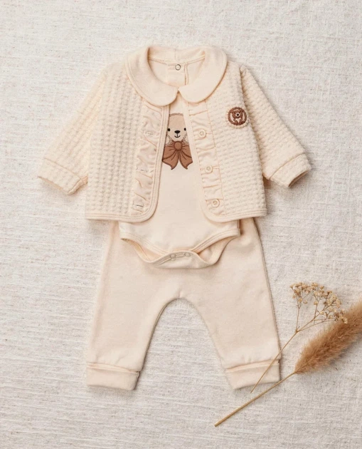 Костюмчик для маленької модниці 3в1 Kiddo молочний 74 см - зображення 2