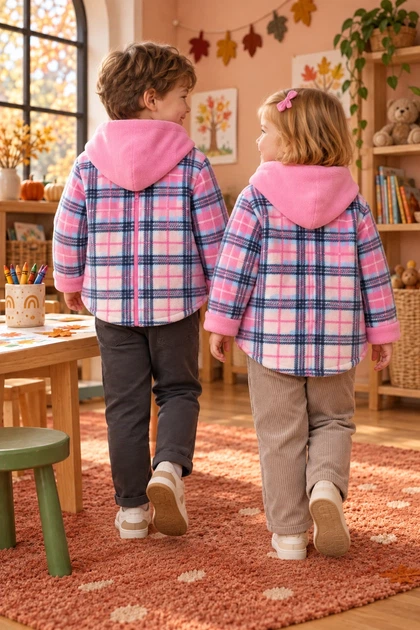 Кофта-рубашка флисовая Teddy Check на молнии Kiddo розовый 98 см - изображение 2