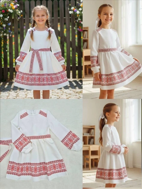 Плаття з українським орнаментом Kiddo білий 146 см - Фото 3 Плаття з українським орнаментом Kiddo білий 146 см - зображення 3