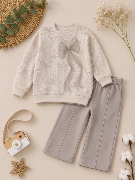 Костюм для девочки «Fall Bow» Kiddo Серо-бежевый 92 см - Фото 3 Костюм для девочки «Fall Bow» Kiddo Серо-бежевый 92 см - изображение 3