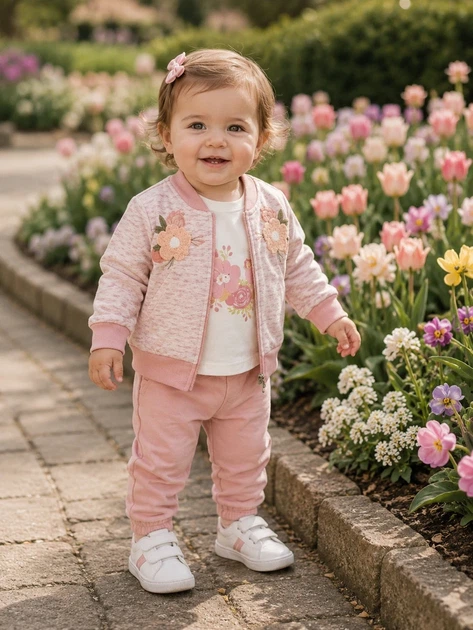 Костюм персиковый спортивный с цветами для девочки Kiddo персиковый 74 см - Фото 1 Костюм персиковый спортивный с цветами для девочки Kiddo персиковый 74 см - изображение 1