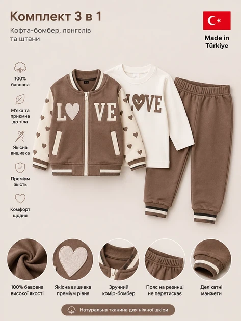 Комплект-тройка “LOVE” Kiddo коричневый 80 см - изображение 3