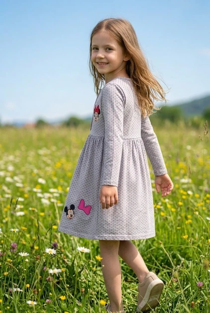 Платье с принтом и мелким горошком Kiddo серый с розовым 128 см - Фото 2 Платье с принтом и мелким горошком Kiddo серый с розовым 128 см - изображение 2