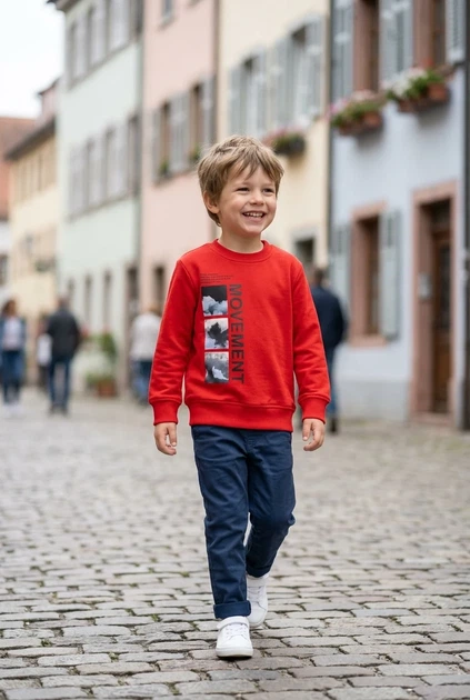 Кофта красная с принтом луны и надписью Kiddo красный 116 см - Фото 1 Кофта красная с принтом луны и надписью Kiddo красный 116 см - изображение 1