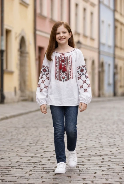 Дитяча вишиванка для дівчинки з червоно-чорною вишивкою Kiddo Білий розмір 128 (KIDDO-036780B41F784D80938581A3F92C7CC1) - Фото 1 Дитяча вишиванка для дівчинки з червоно-чорною вишивкою Kiddo Білий розмір 128 (KIDDO-036780B41F784D80938581A3F92C7CC1) - зображення 1