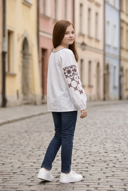 Дитяча вишиванка для дівчинки з червоно-чорною вишивкою Kiddo Білий розмір 128 (KIDDO-036780B41F784D80938581A3F92C7CC1) - Фото 2 Дитяча вишиванка для дівчинки з червоно-чорною вишивкою Kiddo Білий розмір 128 (KIDDO-036780B41F784D80938581A3F92C7CC1) - зображення 2