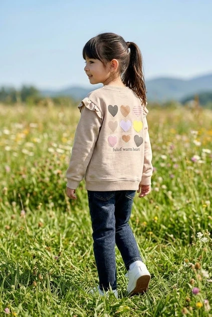 Кофта бежевая "Сердечки с рюшами" Kiddo коричневый с бежевым 116 см - Фото 2 Кофта бежевая "Сердечки с рюшами" Kiddo коричневый с бежевым 116 см - изображение 2