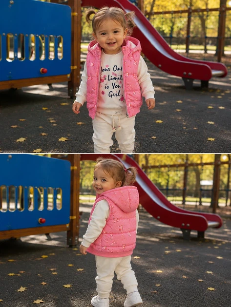 Комплект-тройка для девочки с жилеткой, лонгсливом и джоггерами Kiddo розовый 80 см - Фото 2 Комплект-тройка для девочки с жилеткой, лонгсливом и джоггерами Kiddo розовый 80 см - изображение 2