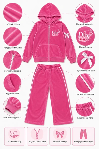 Костюм велюровый для девочки «Bow Velvet» Kiddo Барби 86 см - Фото 3 Костюм велюровый для девочки «Bow Velvet» Kiddo Барби 86 см - изображение 3